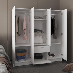 Uranus Six Doors Armoire, Seven Interior Shelves, One Drawer, Rod White
