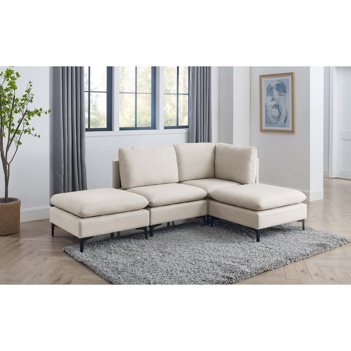 Linen Upholstered Modular Sectional with Metal Legs
