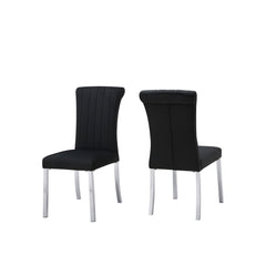 Aria Side Chair Channel Tufted Back Seat Contemporary Black And Silver Finish Dining Furniture