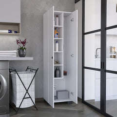 Orion Broom Cabinet Slim-Design Storage Solution with Inner Shelves and Side Broom Hangers White
