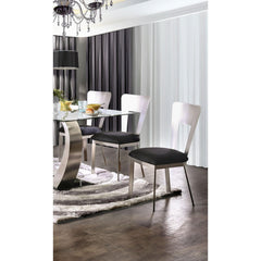 Contemporary Silver Metal 2pc Dining Chairs Black Microfiber Seat Dining Room Keyhole Back Satin Plated Powder Coating Chair