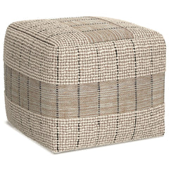 Pulsar 18 inch Wide Square Pouf in Natural and Grey Handwoven Jute and Cotton