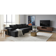 2-Piece Convertible Corduroy L-Shaped Sofa in a Box with Pillows, 3-Seater Modular Sectional Couch, Compressed Living Room Furniture, Black (Left Facing)