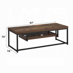 Industrial Style 47-inch TV Stand Black Metal Frame Living Room Furniture 1pc Wooden Top Weathered Oak Finish Shelf