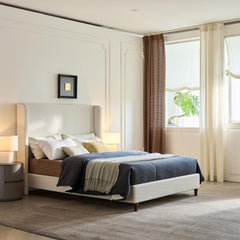 Hephaestus Tall Headboard Upholstered Bed / 54" High Headboard / Elegant Simplicity / No Box Spring Needed / Easy Assembly / King / Cream White Boucle