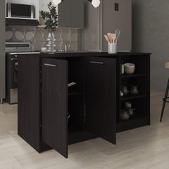 Archive Kitchen Island, Three Open Shelves, Two Cabinets White / Dark Brown
