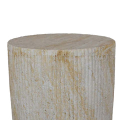 Saga Plant Stand Table, Fluted Surface, Marbled White Resin 18 Inch