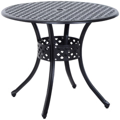 33" Patio Dining Table Round Cast Aluminium Outdoor Bistro Table with Umbrella Hole - Black
