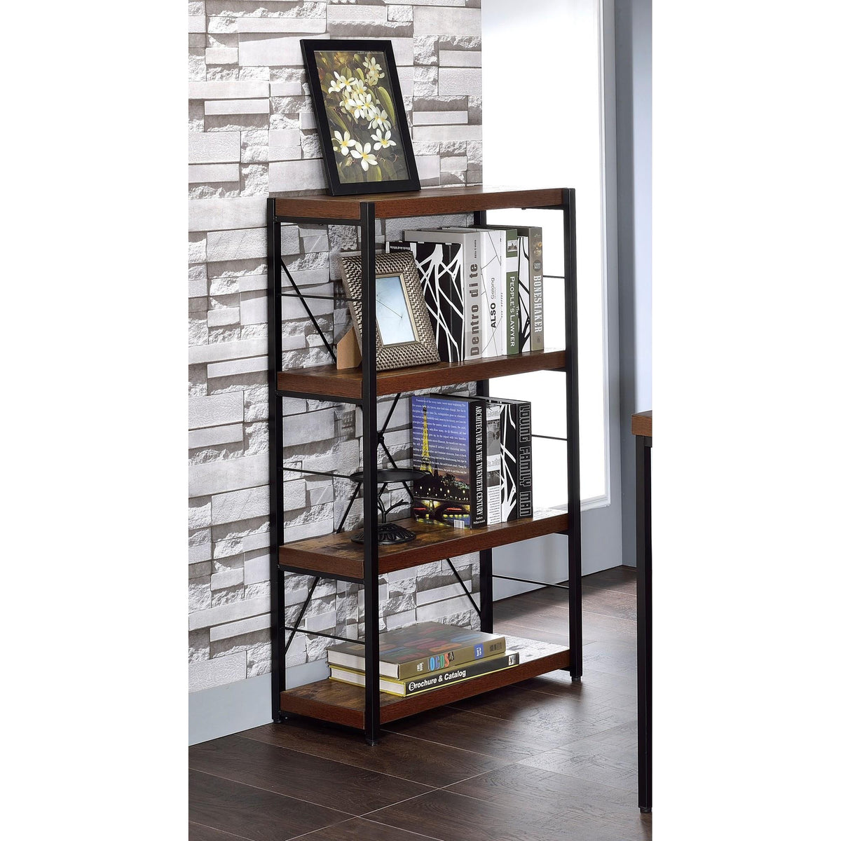 Museum Weathered Oak & Black Finish Bookshelf