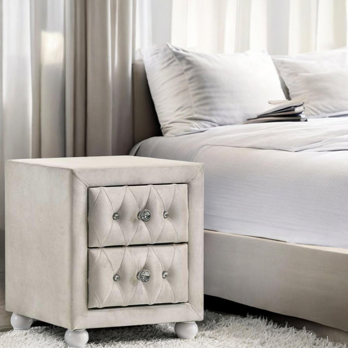 Neptune Beige Fabric Nightstand