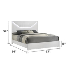 Galaxy Modern Style 5 Pc Queen Bedroom Set with LED Headboard Made with Wood in White