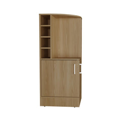 Jason 42" Tall Corner Bar Cabinet with Eight Wine Bottle Cubbies and Double Door cabinet, Living Room, Liquor Cabinet, Storage Cabinet Light Oak