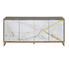 Venus White Marble Paint Oak & Champagne Finish Console Cabinet