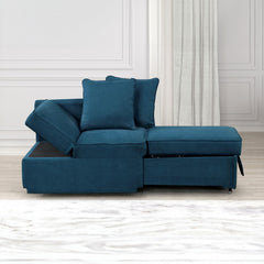 Convertible Chair 1pc Living Room Furniture Blue Fabric Adjustable Headrest Pillows Functional Chair