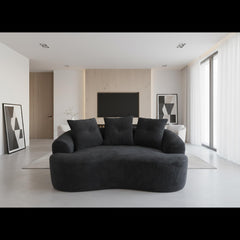 65.35" Curved Loveseat Sofa with Pocket Spring Cushions for Soft Seating, Small Space Couch with 3 Throw Pillows, No Assembly Needed, Black