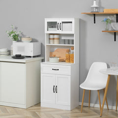 63.5 Inches Freestanding Kitchen Pantry, 4-Door Buffet Cabinet with Hutch, Coffee Bar Storage Cabinet with Adjustable Shelves, White