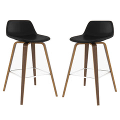 Aura 28 inch Seat Height Bentwood Counter/Bar Height Stool in Black Vegan Leather (Set of 2)