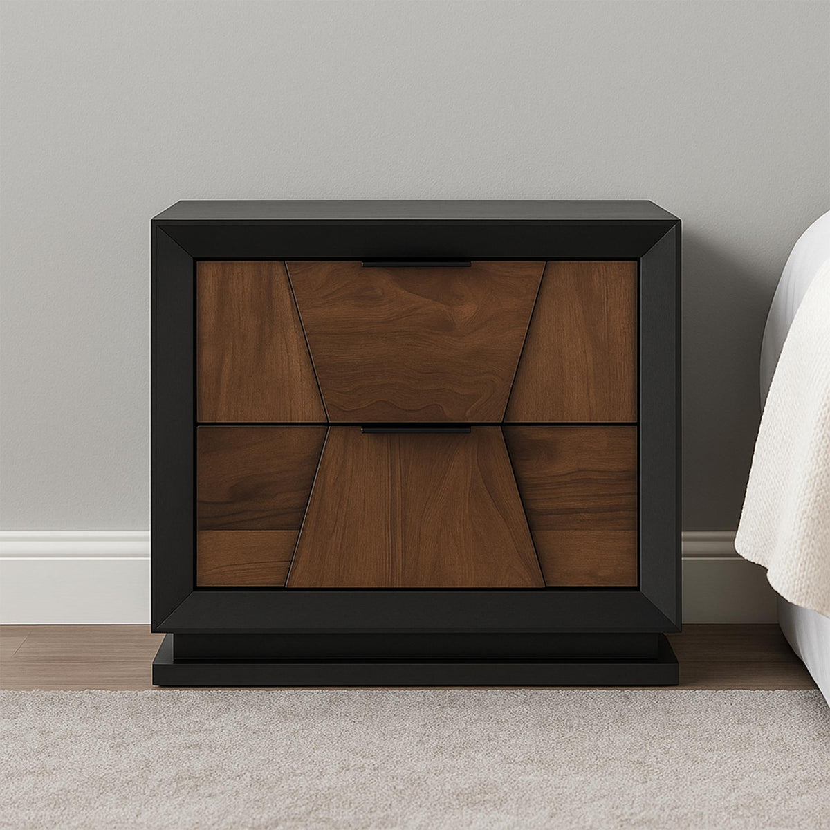 Neptune Traditional Style 2-Drawer Nightstand Made with Wood in Walnut