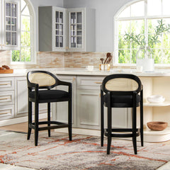 Ares Mid-Century Modern 26" Cane Back Counter Stool, Jet Black Woven