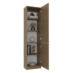Home Tall Freestanding Bookcase with Double Doors and 5 Interior Storage Shelves, Vertical Storage Cabinet for Living Room, Office or Bedroom