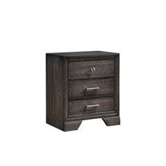 1pc Contemporary Dark Wood Grain Finish Metal Knobs Two-Drawers Nightstand Wooden Gray