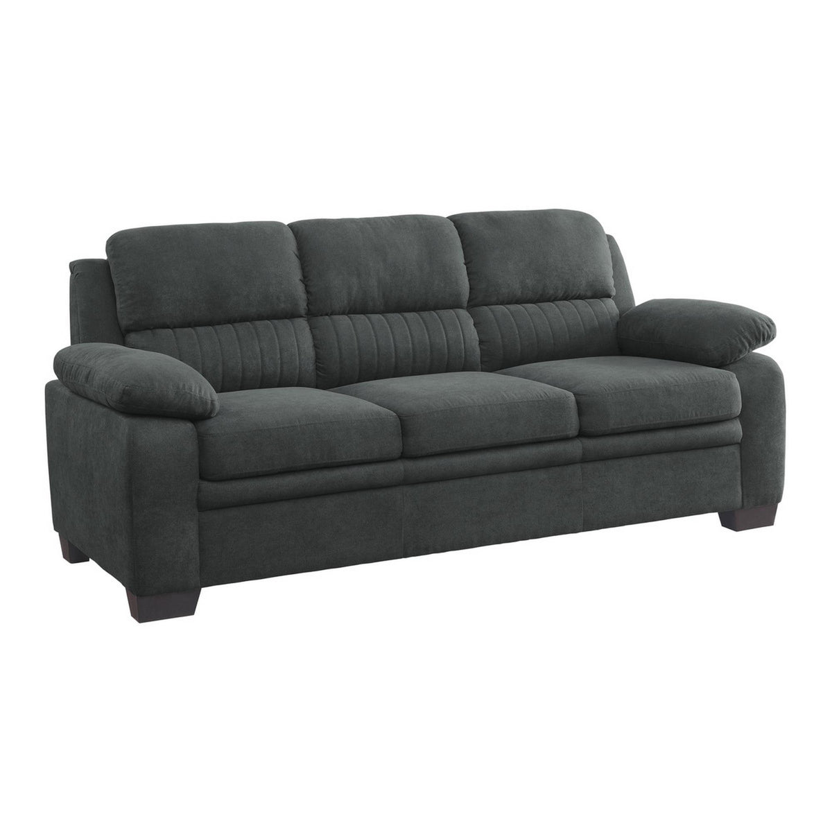 Aeneas 80 Inch Sofa, Dark Gray Polyester, Soft Foam Cushioned, Solid Wood