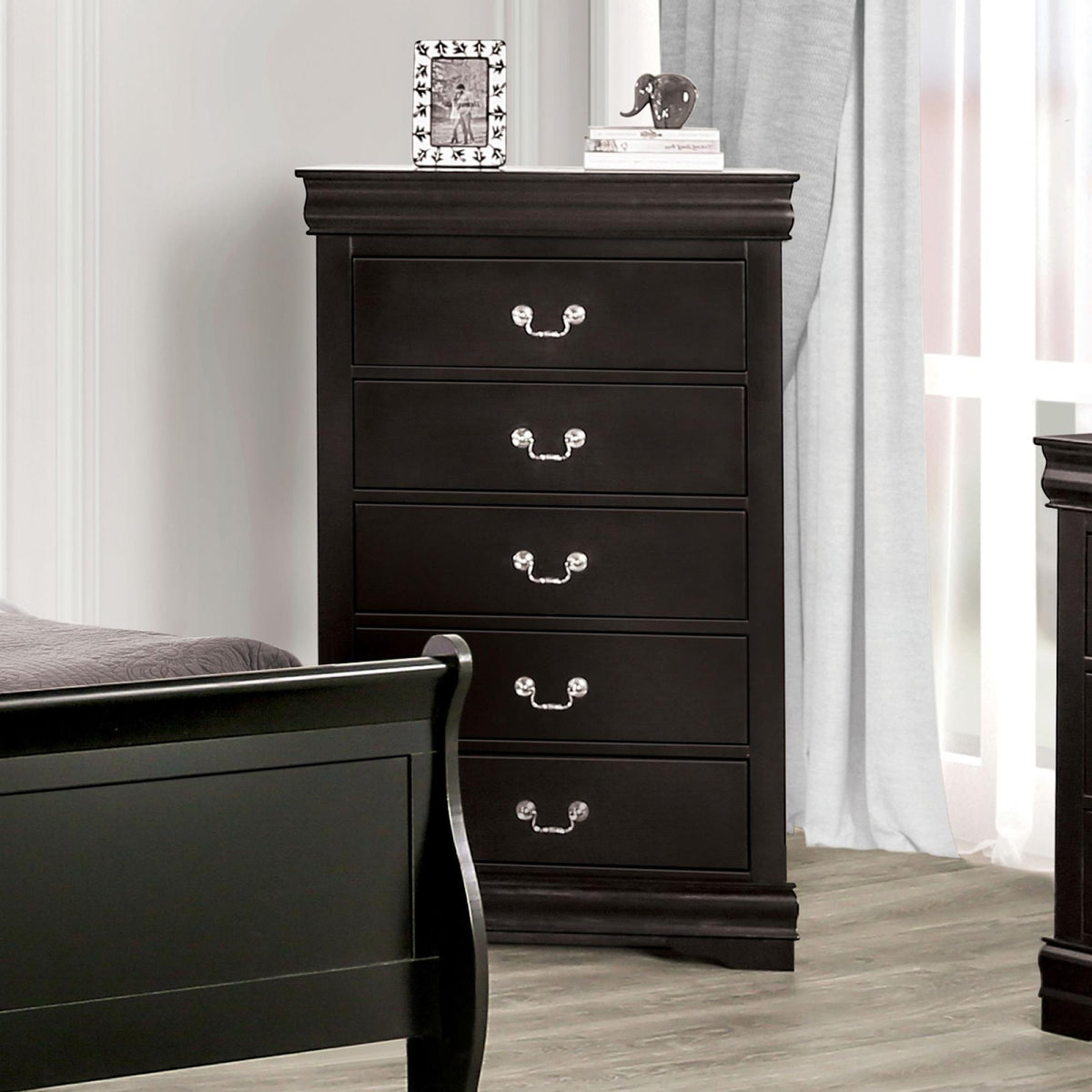 Dark Cherry Finish Chest 1pc English Dovetail Drawers Dust Proof Case Bracket Legs Hanging Drawers Pull Transitional Bedroom Furniture