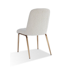 Rise 19 Inch Dining Chairs, Soft Boucle Upholstery, Set of 2, White, Bronze