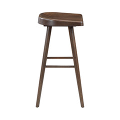 Brown Finish Bar Stools Set of 2 Saddle Seat Sturdy Wood Frame Furniture Classic Aesthetic Ergonomic Design Pub Height Stools