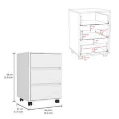 Log 3 Drawer Filing Cabinet, Four Casters, Superior Top -White