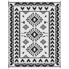 Reversible Outdoor Rug, Waterproof Plastic Straw with Carry Bag, 8' x 10', Black & White Rhombus Patchwork