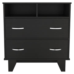 Armageddon Two Drawer Dresser, Two Open Shelves, Superior Top, Four Legs -Black