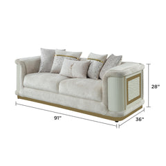 Asgard Contemporary Style 2-Piece Living Room Set including the Sofa and Loveseat in cream with gold accents and diamond-textured details