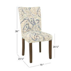 Vertex Parsons Dining Chair Set of 2, Cream Blue Velvet Paisley Print