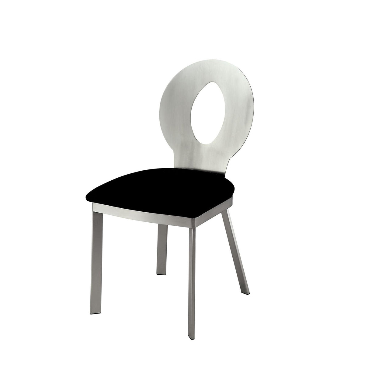 Contemporary Silver Metal Frame 2pc Dining Chairs Black Microfiber Seat Dining Room Oval Back Satin Plated Powder Coating Chair