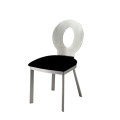 Contemporary Silver Metal Frame 2pc Dining Chairs Black Microfiber Seat Dining Room Oval Back Satin Plated Powder Coating Chair