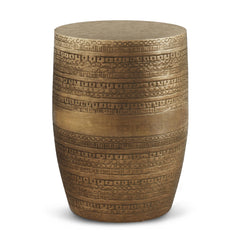 Perseus 15 inch Wide Tribal Pattern Metal Accent Table in Antique Gold
