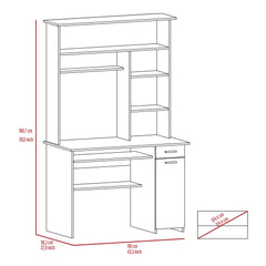 Clytemnestra 180 Hutch Desk, Multiple Shelves, Keyboard Tray, CPU anel, One Drawer -Black