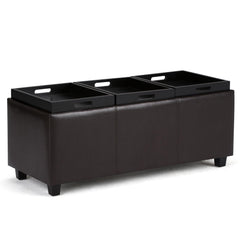 Neptune 42 inch Wide Storage Ottoman in Tanners Brown Vegan Leather