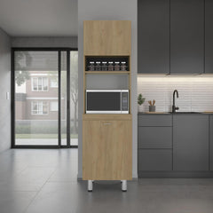 Aria Tall Freestanding Kitchen Pantry and Cabinet with Open Space for Microwaves or Coffee Station, One Superior Cabinet, One Low Storage Cabinet and Open Shelf