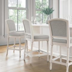 26" White Counter-Height Bar Stool with Gray Upholstered Seat and Back, 1PC