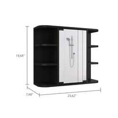 Record Medicine Cabinet, Six External Shelves Mirror, Three Internal Shelves -Black