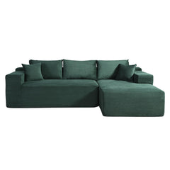 2-Piece Convertible Corduroy L-Shaped Sofa in a Box with Pillows, 3-Seater Modular Sectional Couch, Compressed Living Room Furniture, Dark Green (Right Facing)