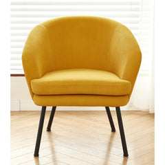 Corduroy Accent Chair with Black Metal Legs, Modern Upholstered Armchair, Comfy Barrel Chair for Living Room Bedroom