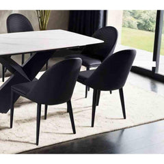 Contemporary Style 2pc Side Chair Leatherette Upholstered Top stitched Arch Design Black Finish Dining Room