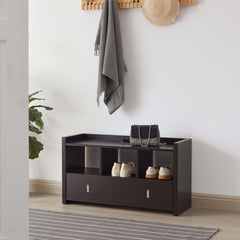 Saturn Entry Bench with Drawer, Shoe Storage Organizer, Red Cocoa