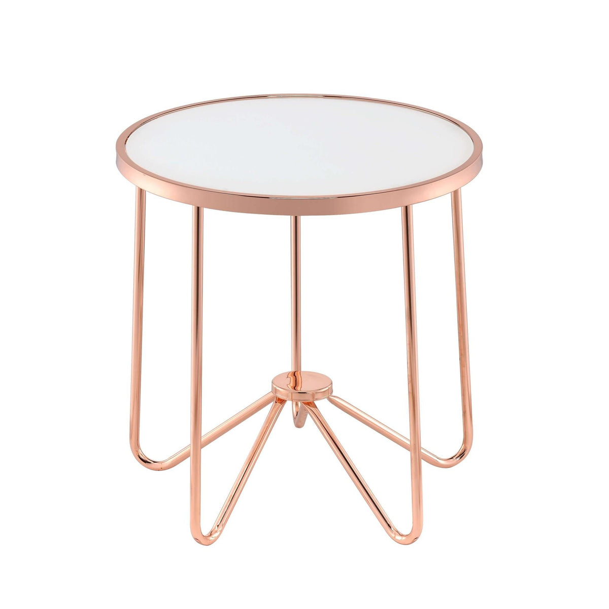 Aurora Gold Finish End Table Round Frosted Glass Top Modern Living Room Furniture 1pc Classy Side Table