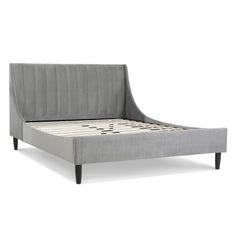 Camelot Vertical Tufted Modern Headboard Platform Bed Set, Queen, Opal Grey Velvet