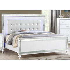 Utopia King Size Upholstered LED Bed made with wood in White Color
