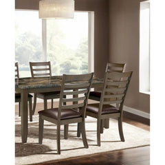Agamemnon Classic Brown 7pc Dining Set Faux Marble Top Dining Table 6xSide Chairs Leatherette Seats Dining Room Furniture